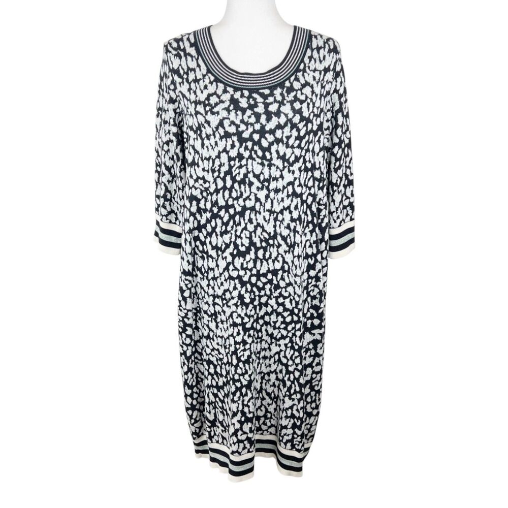 Yesta Sweater Dress Women 14W Black Animal Print Long Sleeve Knit Netherlands